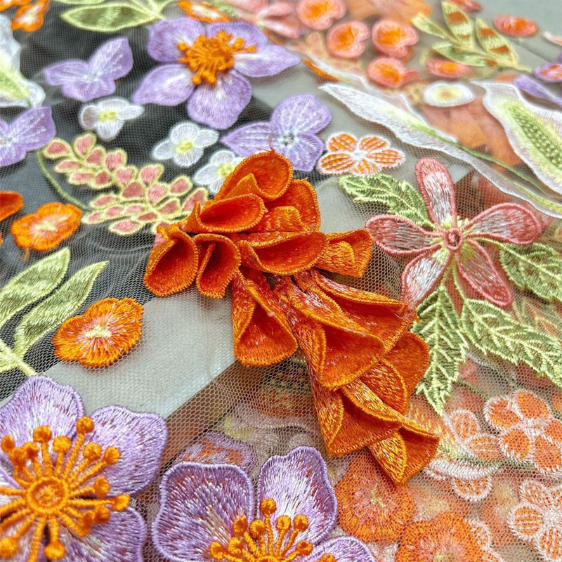 Embroidery Yellow Flower - Tessuto ricamato per abito da sera