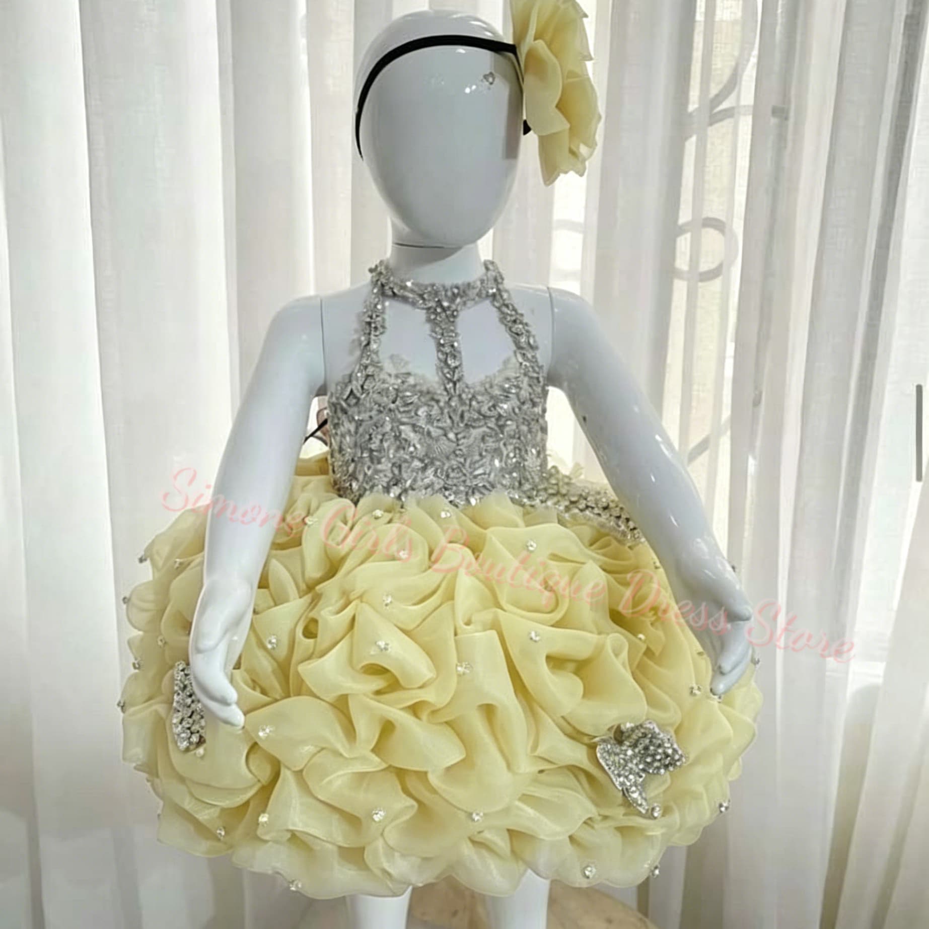 Embroidery Yellow Flower - Abito da damigella d'onore giallo con