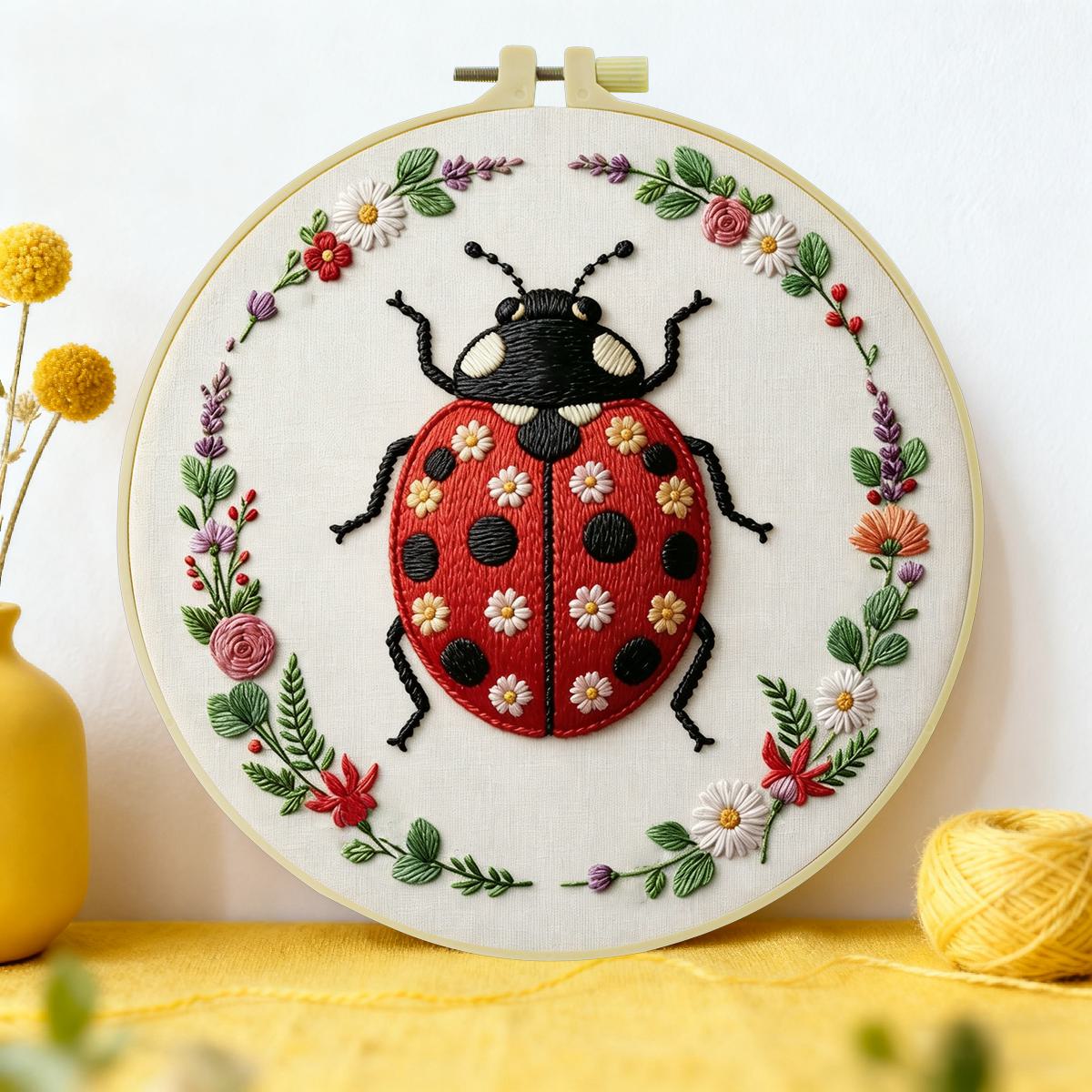 Embroidery Lady Bug - 1 pz Kit Ricamo Coccinella 20x20cm/15x15cm
