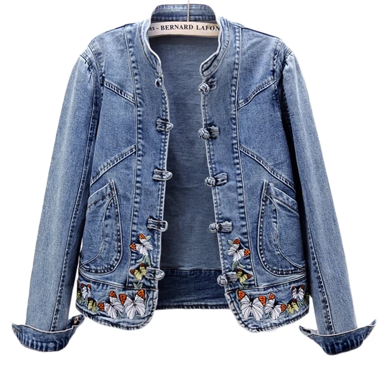 Embroidery Cardigan - Giacca di jeans ricamata da donna