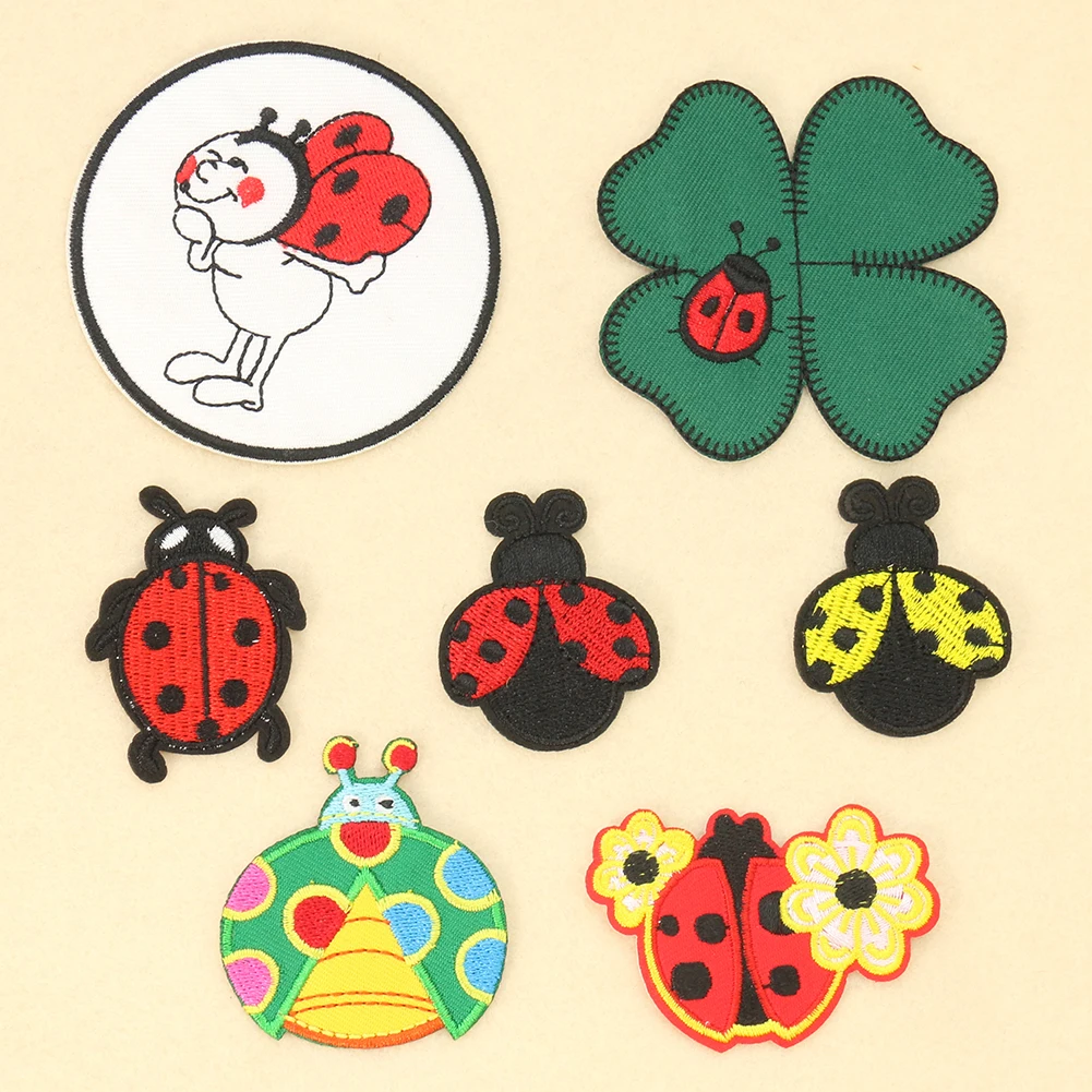 Embroidery Lady Bug - 2PC Cartoon coccinella quadrifoglio ricamo abbigliamento
