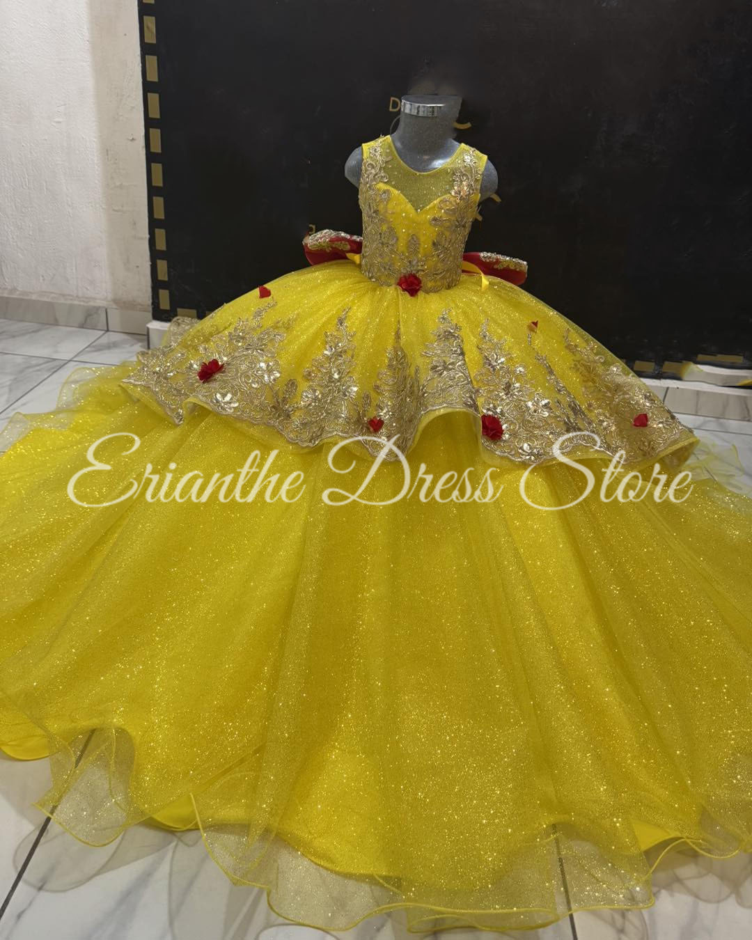 Embroidery Yellow Flower - Abito da ragazza di fiore giallo