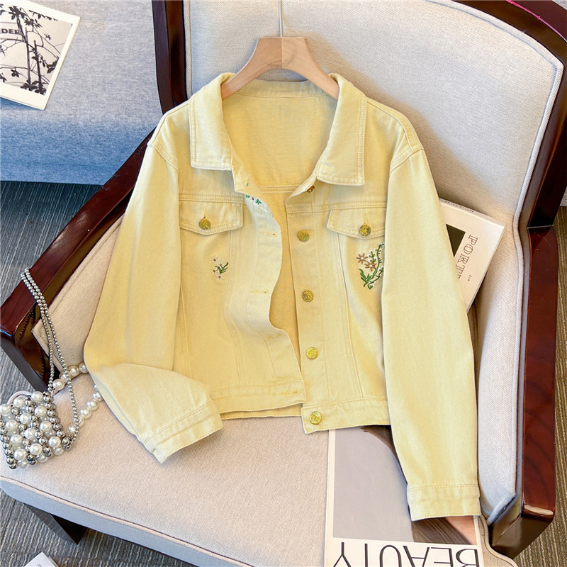 Giacca di Jeans Corta Gialla V - Embroidery Yellow Flower recensione e prezzo