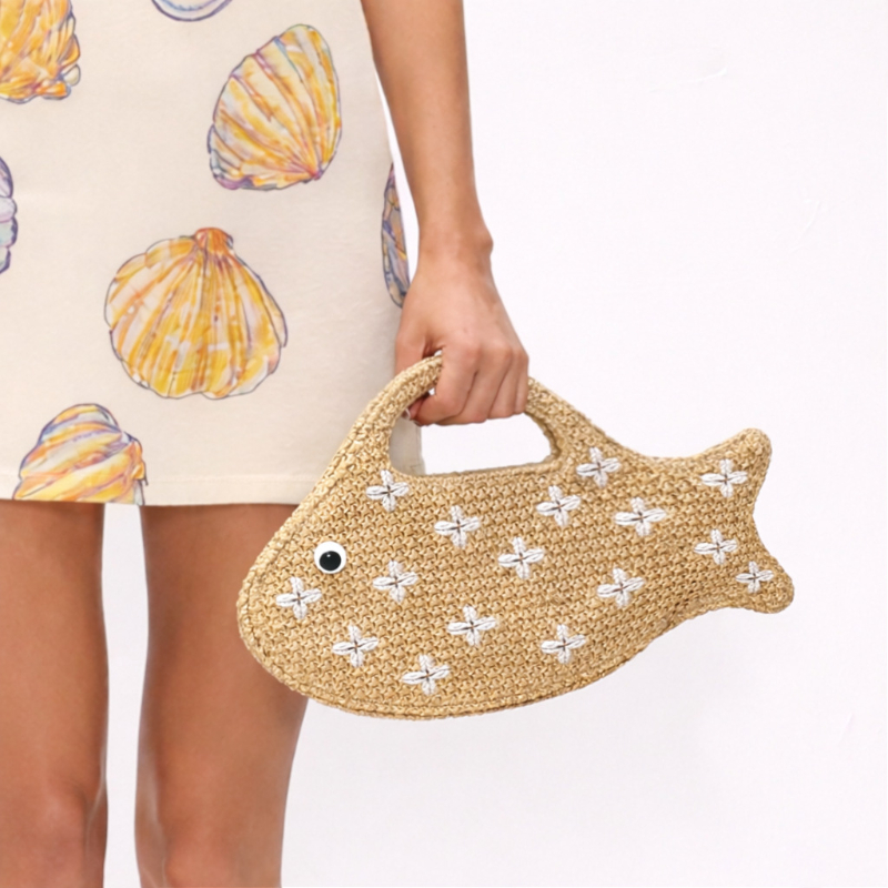 Borsa in Rafia Intrecciata, Bo - Embroidery Fish recensione e prezzo